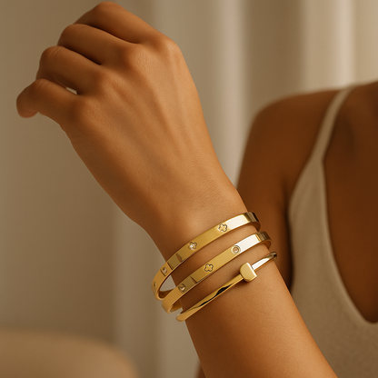 3pcs 18k gold plated stainless steel four leaf clover bracelets for party and daily wear inlaid cubic zirconia suitable for gifts for girls women friends weddings birthdays Valentine's Day (3-pieces)