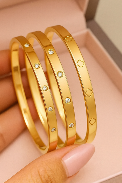 3pcs 18k gold plated stainless steel four leaf clover bracelets for party and daily wear inlaid cubic zirconia suitable for gifts for girls women friends weddings birthdays Valentine's Day (3-pieces)